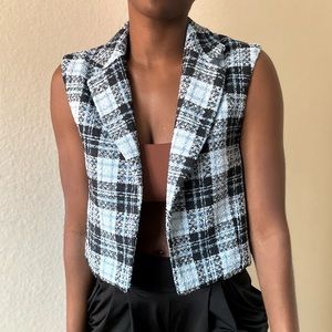 Stradivarius Blue tweed vest cropped